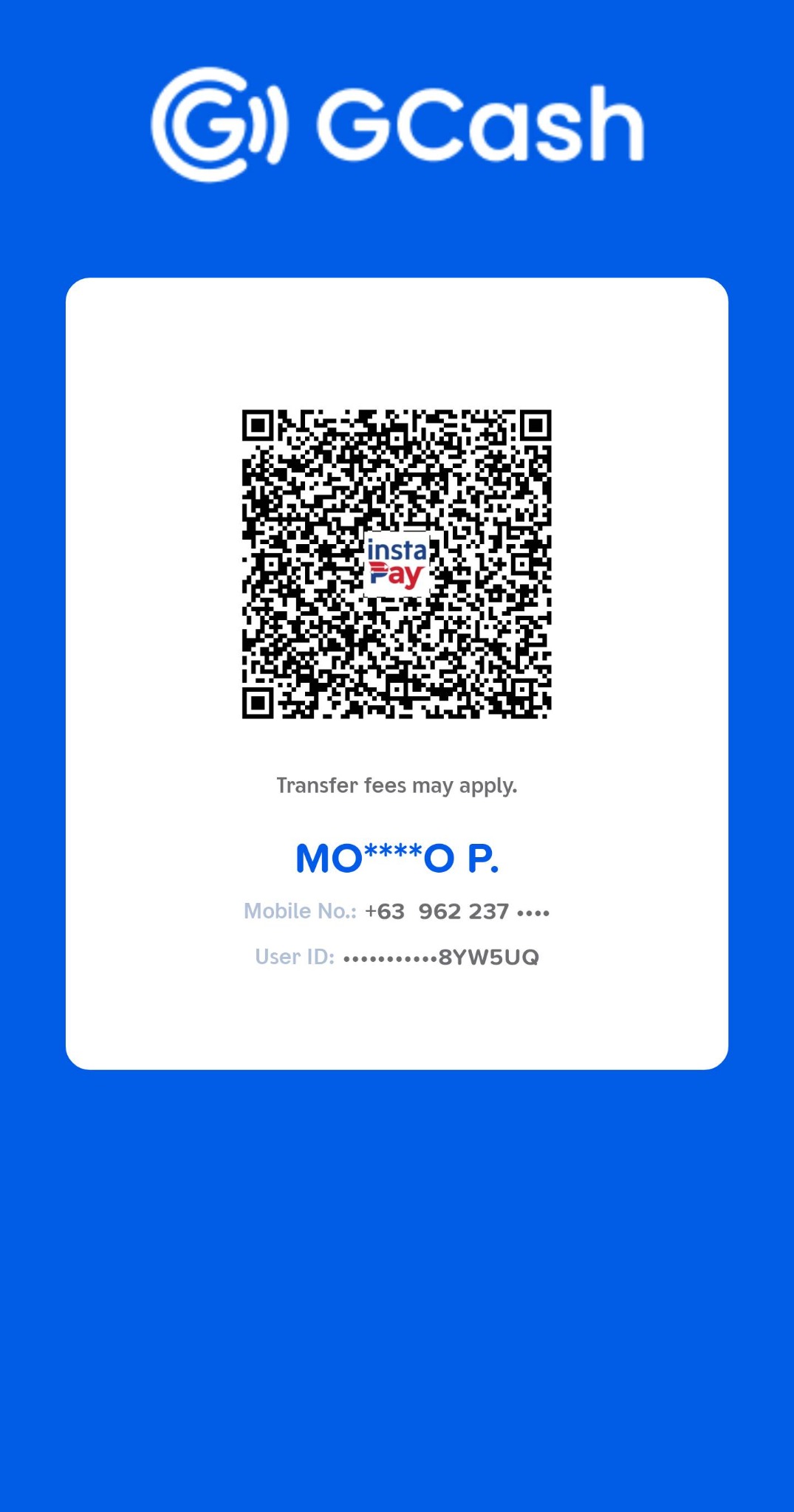 Owner-provided GCash receiving QR, displayed recipient MO****O P.